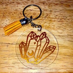 Custom Acrylic Gold Crystals Keychain